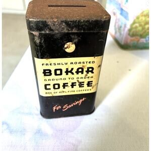 Vintage Bokar Coffee Tin Coin Savings Bank 1930's Circa. A&P's Grocery - RARE